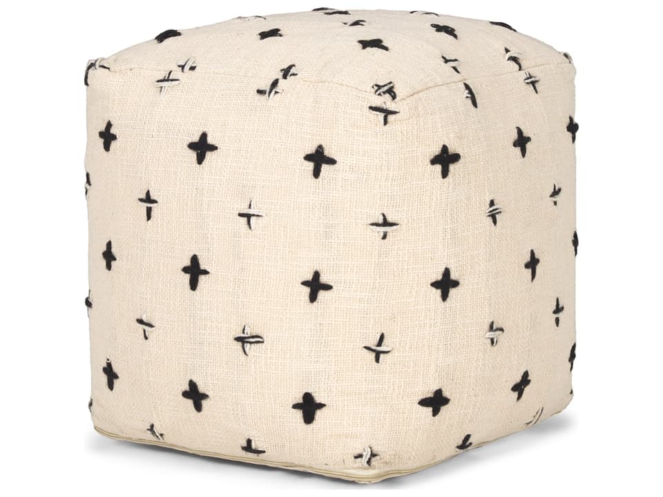 Saanvi Wool w/ Cream and Black Stitched Cross Patterned Pouf