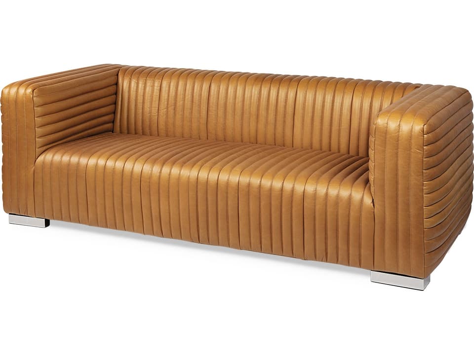 Ricciardo Cognac Leather Three Seater Sofa 82.5L x 38.5W x 26.5H