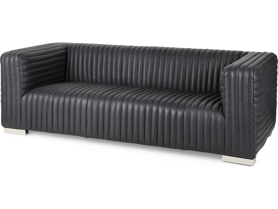 Ricciardo Black Leather Wrapped Three Seater Sofa 82.5L x 38.5W x 26.5H