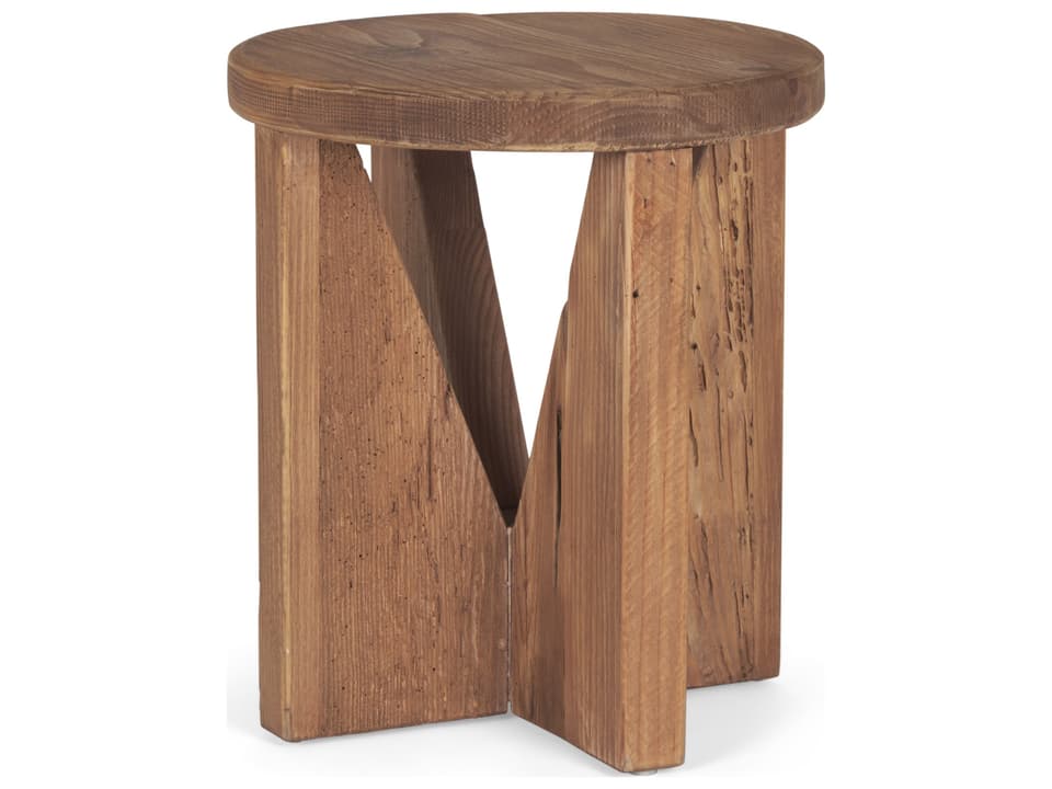 Tahlia Round Natural Brown Wood w/ Angled Legs Stool