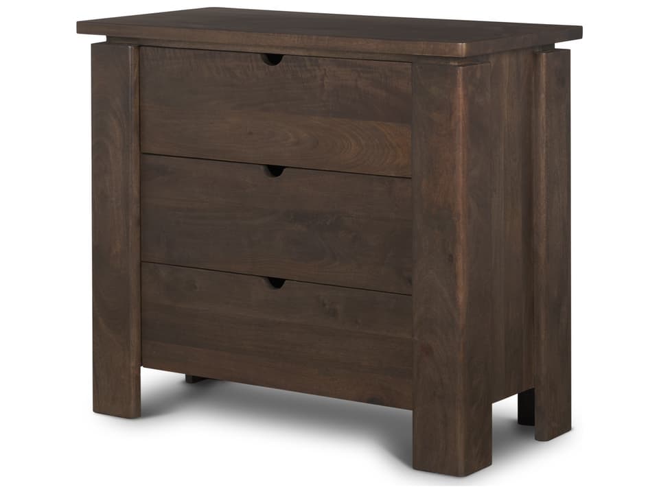 Wallen Solid Dark Brown Wood 3 Drawer Accent Cabinet