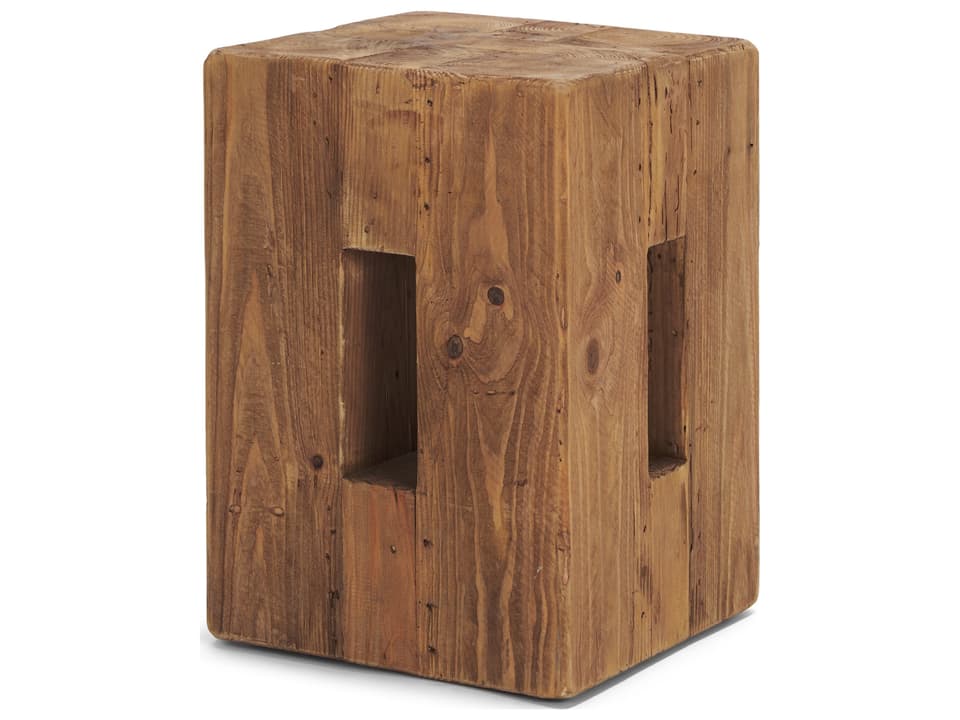 Waylen Natural Wood Block Accent Stool Recycled Pine
