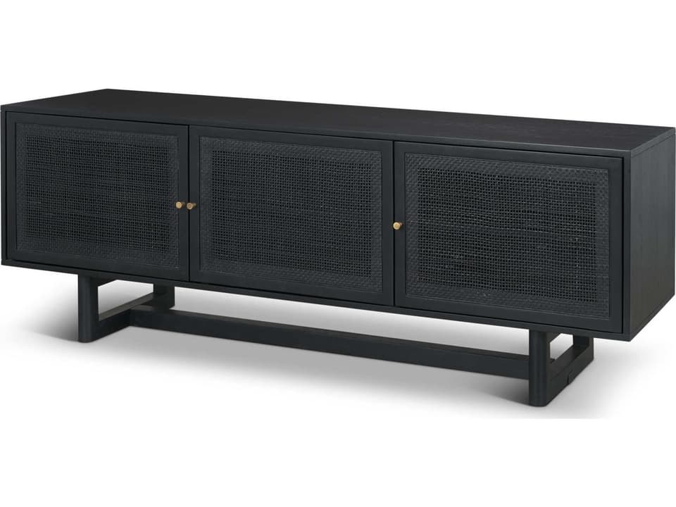 Grier 65" Black Solid Wood W/ Black Cane Media Console