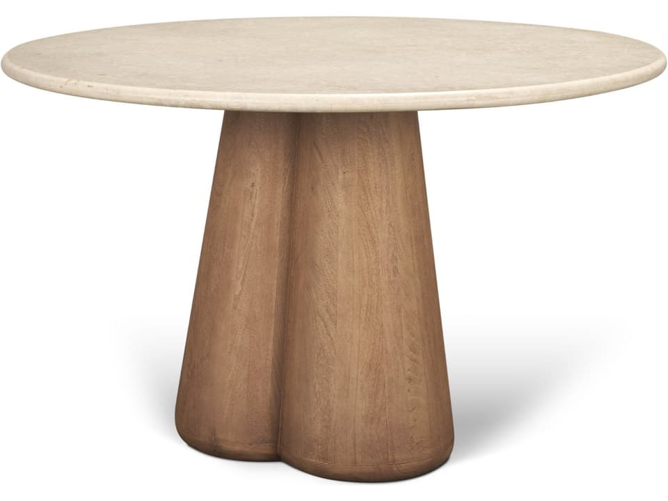 Marilyn 48" Botticino Marble W/ Light Brown Wood Base Dining Table