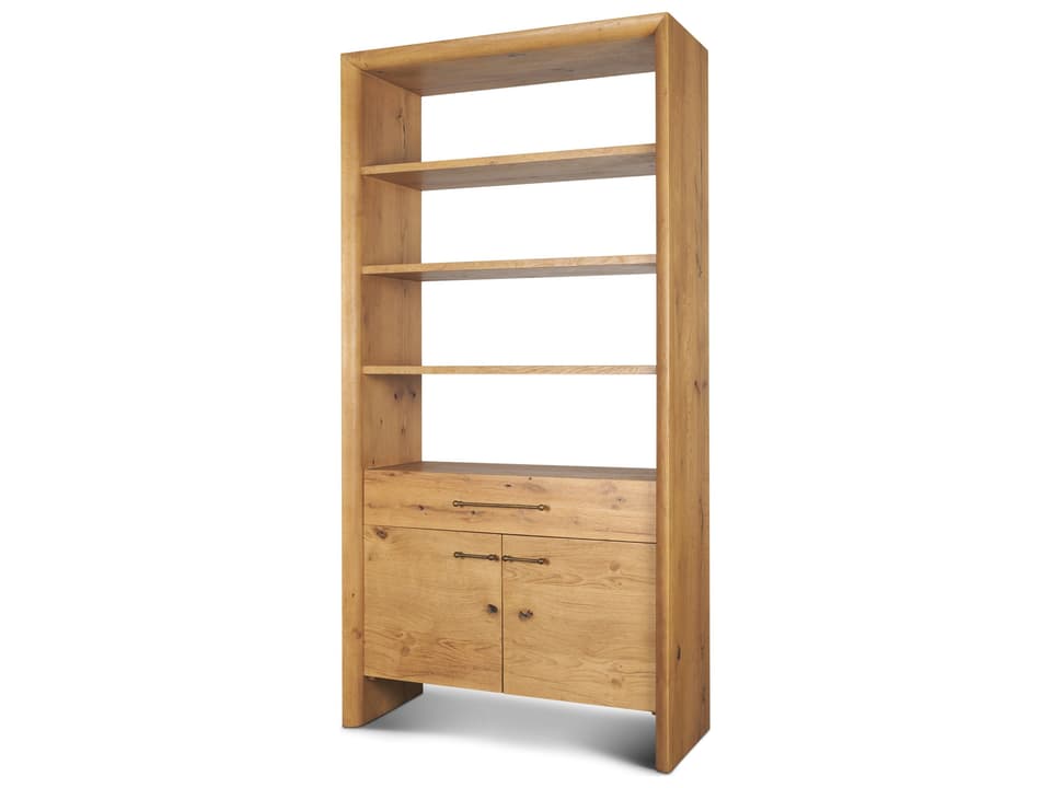 Belford 2-Door Open Light Brown Oak Wood Shelving Unit