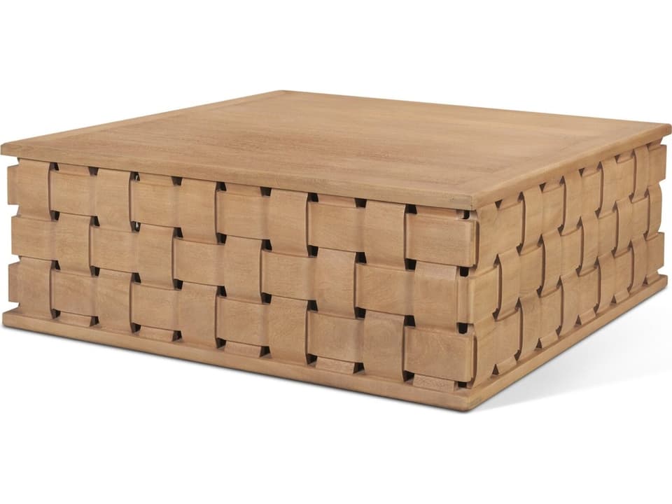Trellyn 48" Light Brown Wood w/ Carved Woven Base Square Coffee Table