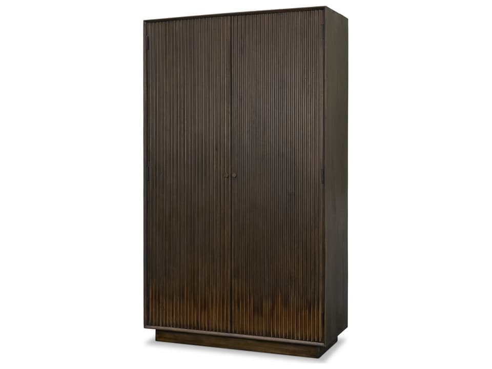 Cinder Distressed Dark Brown Wood Reeded 2-Door Closed Tall Cabinet