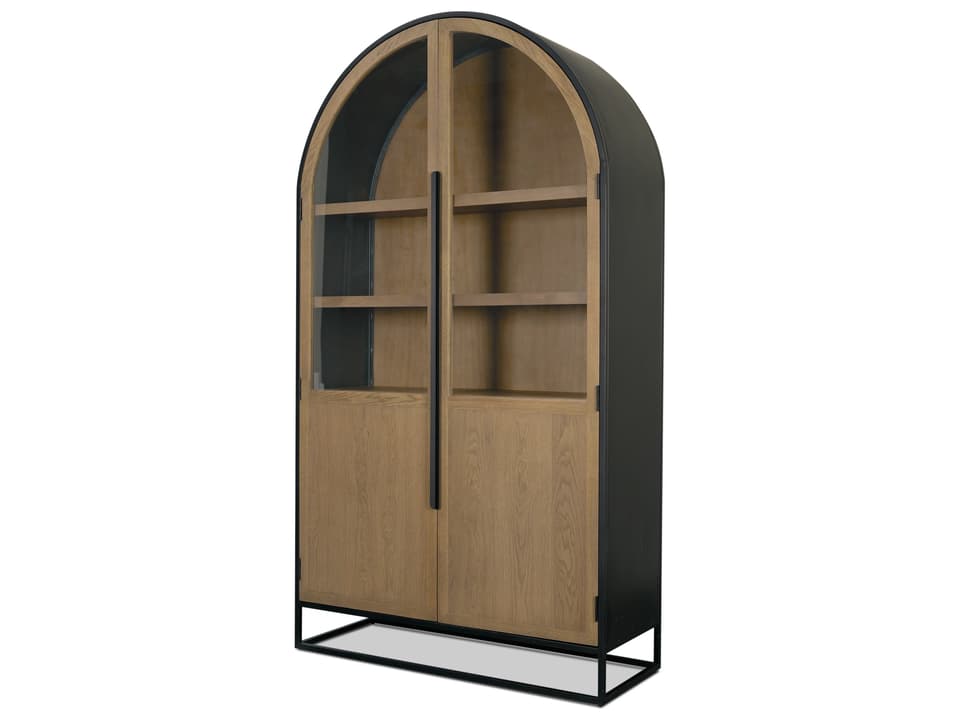 Sloan 47.5W x 80.5H Light Brown W/Black Metal Frame Arched Cabinet