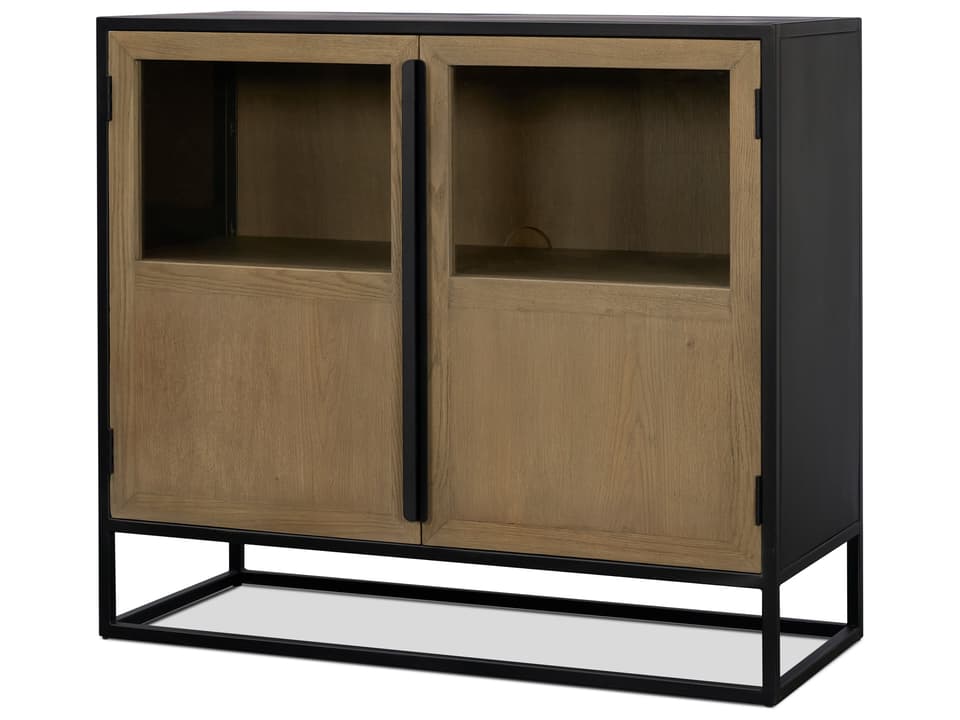 Sloan 40.0W Light Brown W/Black Metal Frame Accent Cabinet