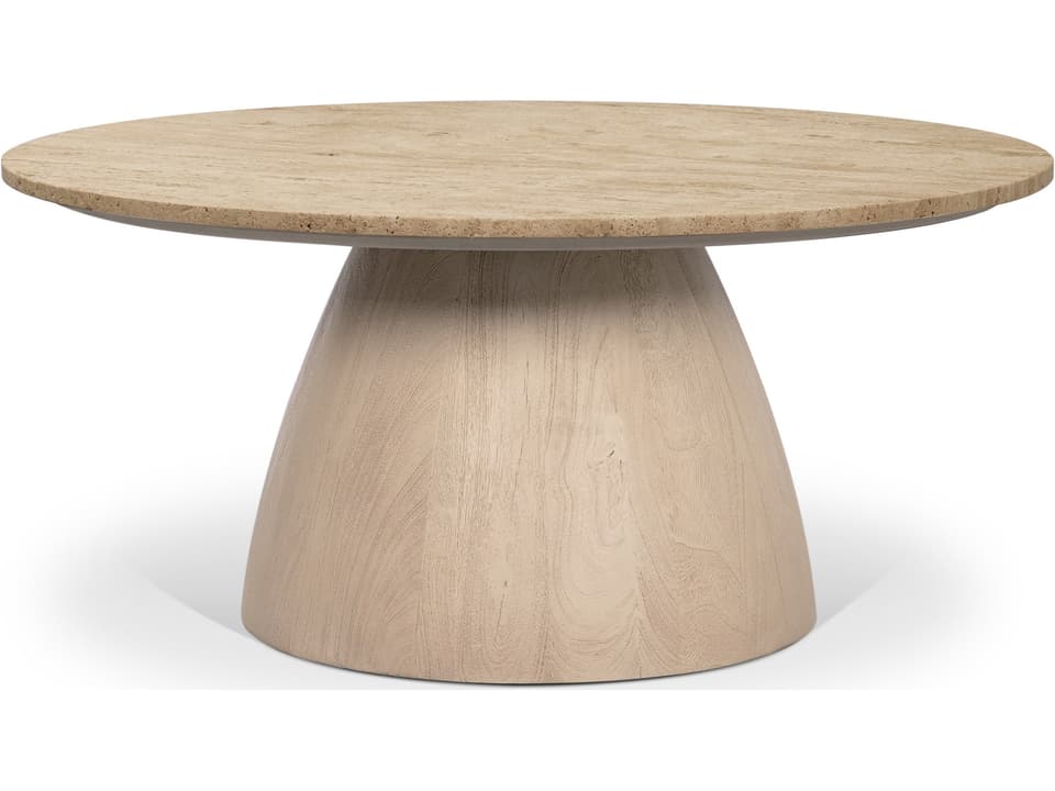 Allyson 36" Light Wood Base w/ Travertine Top Coffee Table