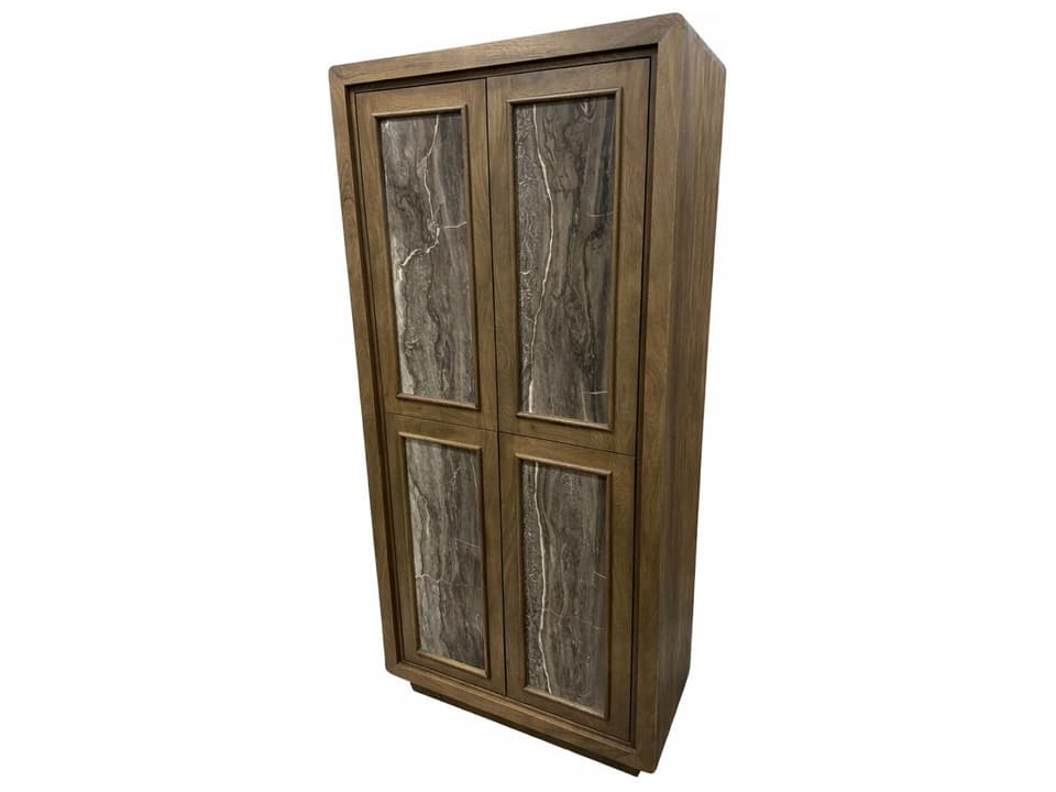 Valterra Dark Brown Wood w/ Cappuccino Marble 4 Door Tall Cabinet
