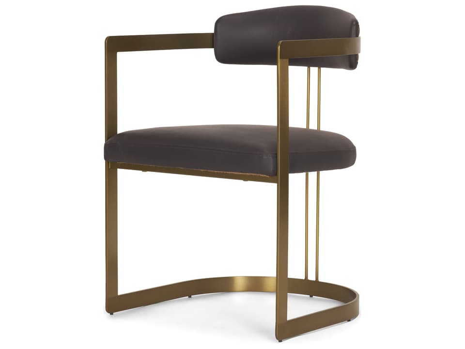 Hollyfield I Charcoal-Brown Leather Seat Gold Iron Frame Dining Chair