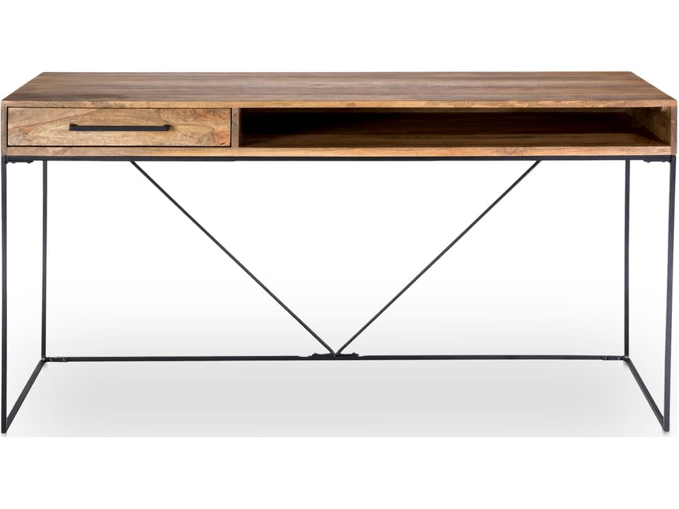 Colvin Scandinavian Office Desk in Natural Mango Wood and Iron