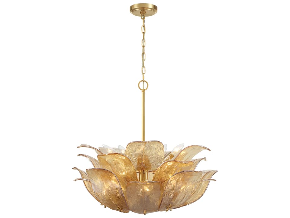 Orchid 10-Light Pendant Light in Legacy Brass with Amber Handmade Glass