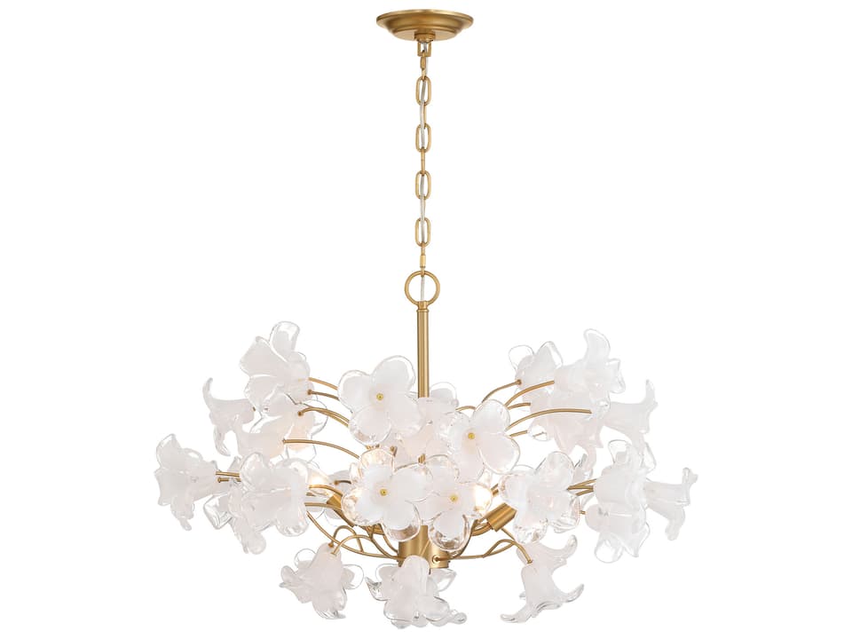 Bloome 6-Light Chandelier in Legacy Brass with Clear Hand-Blown Glass