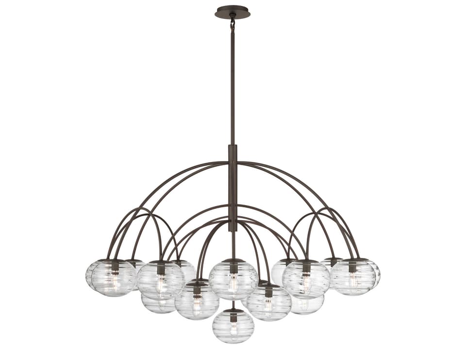 Lenora 19-Light Dark Bronze Globe Chandelier with Clear Ribbed Glass