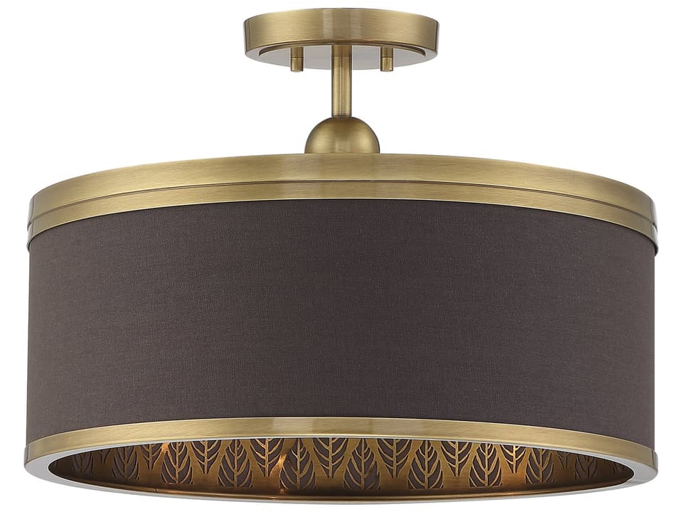 Splendour 4-Light Semi-Flush Mount in Aged Antique Brass with Chocolate Linen Shade