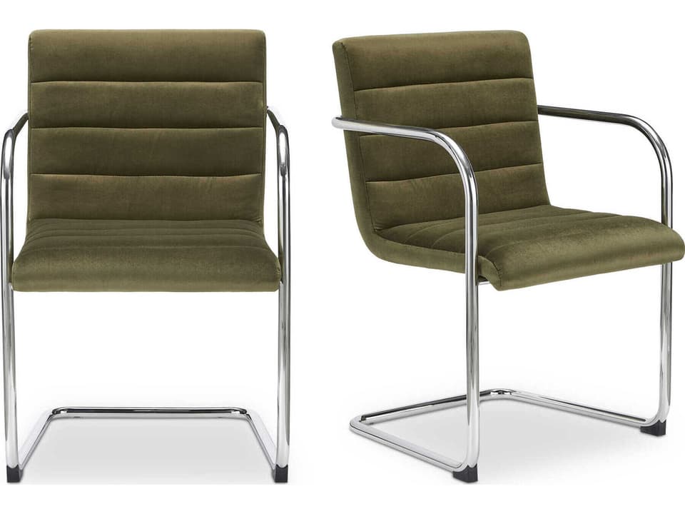 Pedro Plywood Green Upholstered Arm Dining Chair Set of 2