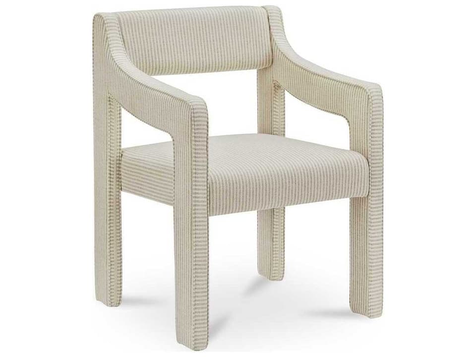 Elise Solid Wood Beige Upholstered Arm Dining Chair