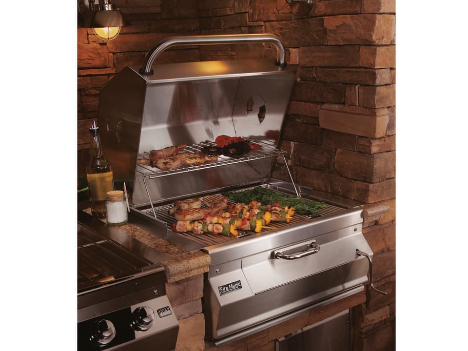 Charcoal Stainless Steel 24 Inch Built-in BBQ Grill with Smoker Oven Hood