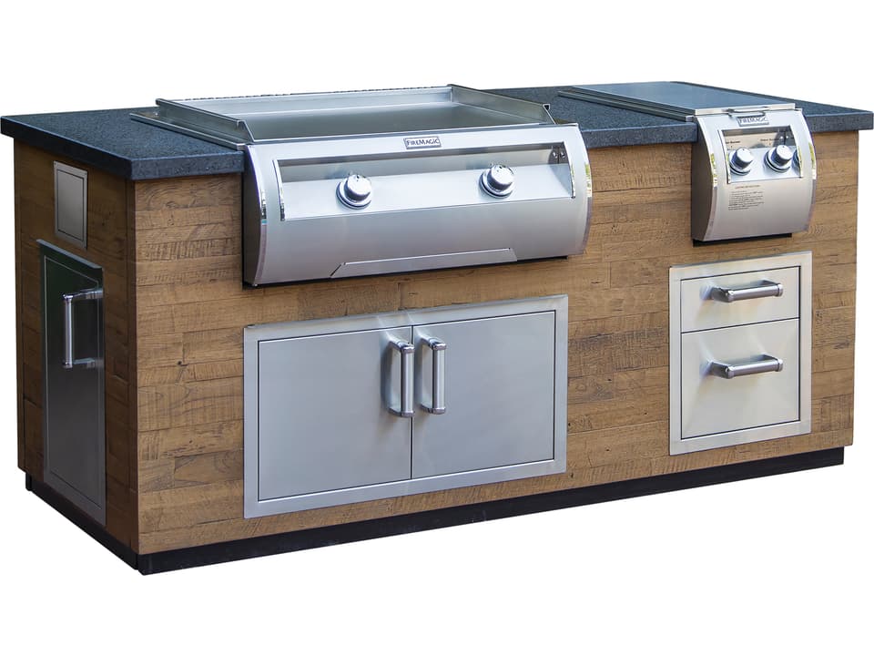 Pre-Fab Reclaimed Wood Outdoor Kitchen Island in French Barrel Oak