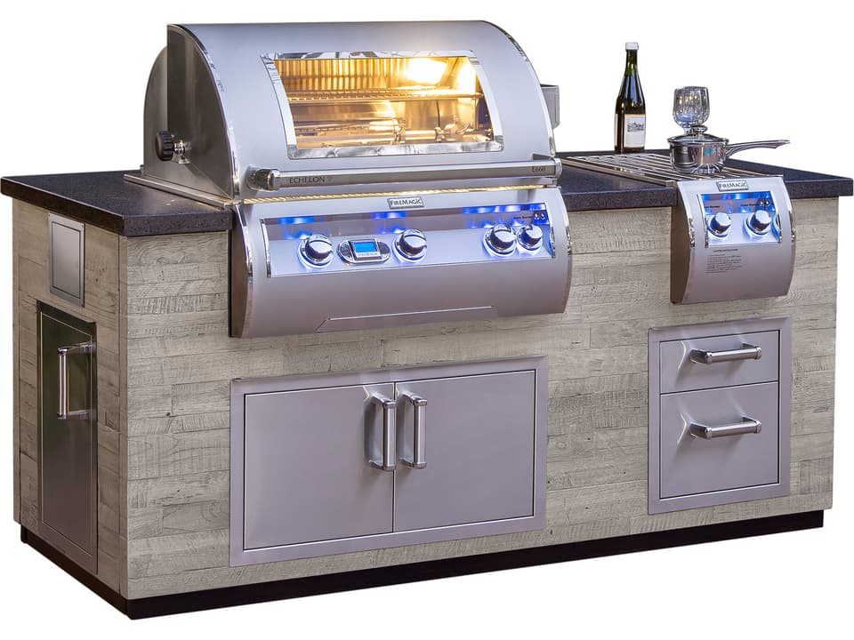 Reclaimed Wood 77-Inch Outdoor Kitchen Island Silver Pine with Double Drawer