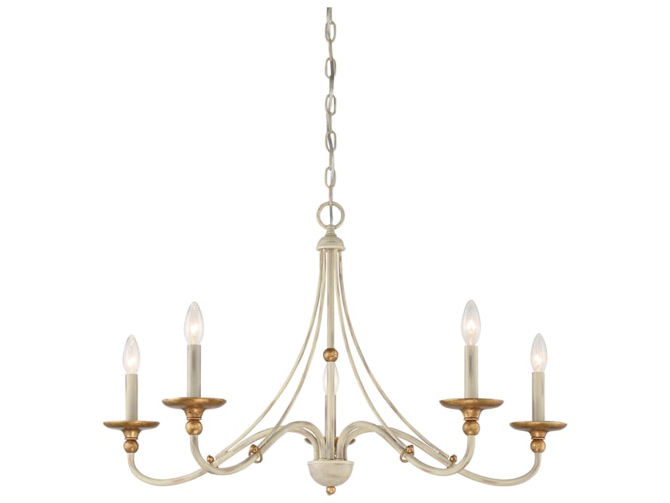 Westchester County 5-Light Chandelier in Farmhouse White and Gilded Gold Leaf