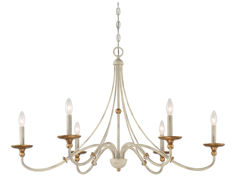 Minka-Lavery 6-Light Westchester County Chandelier in Farmhouse White with Gilded Gold Leaf