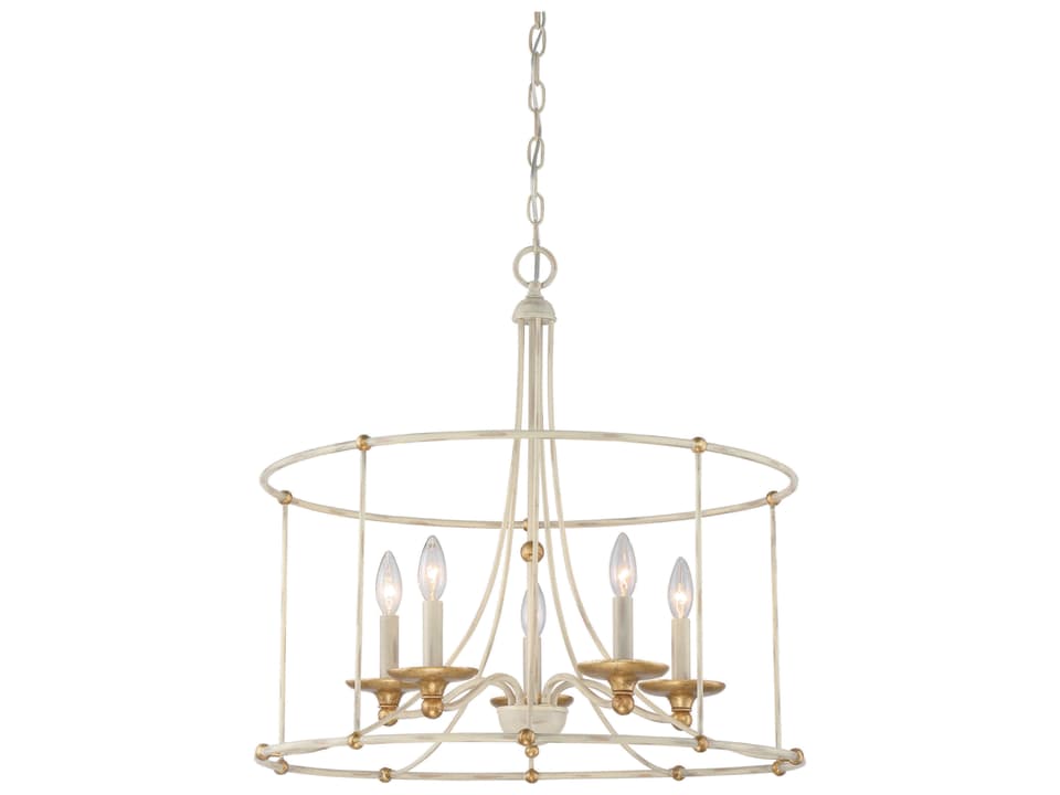 5-Light Westchester County Chandelier in Farmhouse White and Gilded Gold Leaf