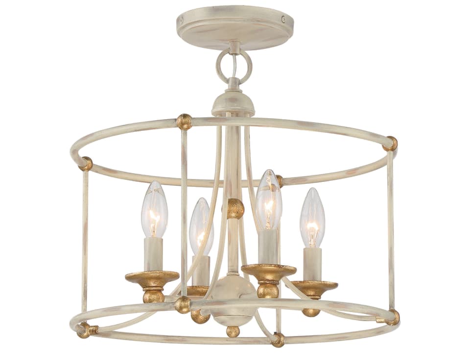 Westchester County 4-Light Semi-Flush Mount Ceiling Light in Farmhouse White with Gilded Gold Leaf