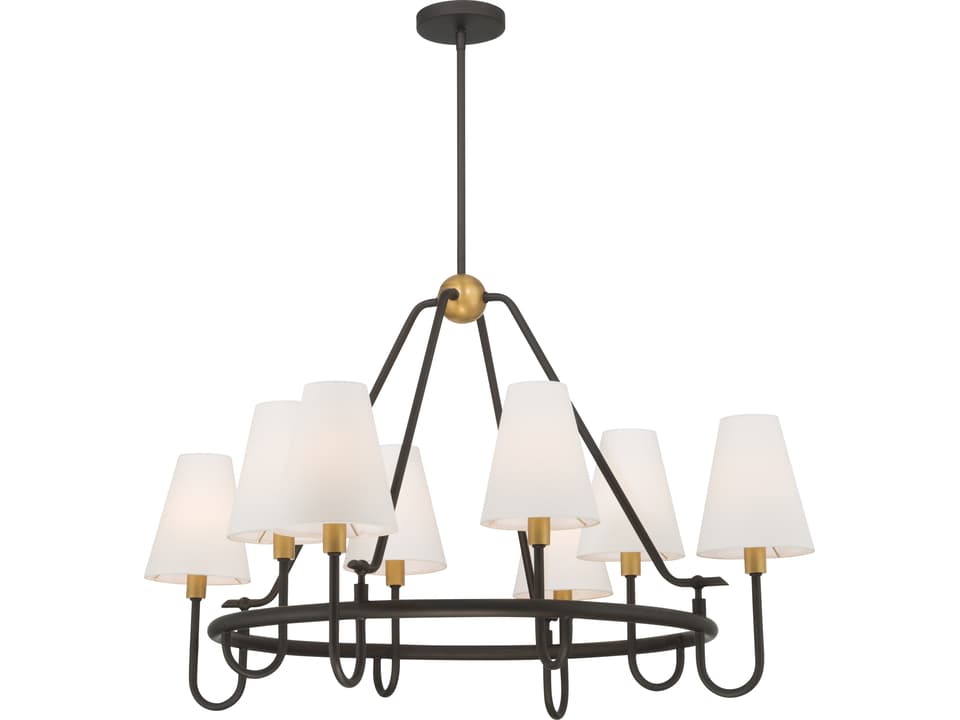 Bellforge 8-Light Legacy Brass Chandelier with White Linen Shades