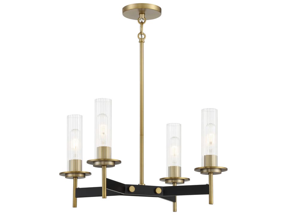 Baldwin Park 4-Light Chandelier Coal Soft Brass Black Glass Cylinder