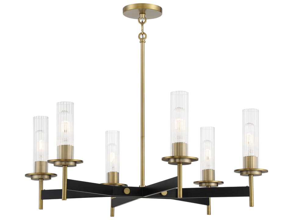 6-Light Baldwin Park Chandelier Coal Soft Brass Clear Ribbed Glass