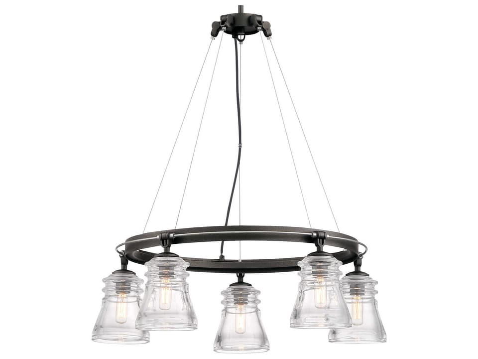 5-Light Graham Avenue Chandelier in Smoked Iron and Brushed Nickel