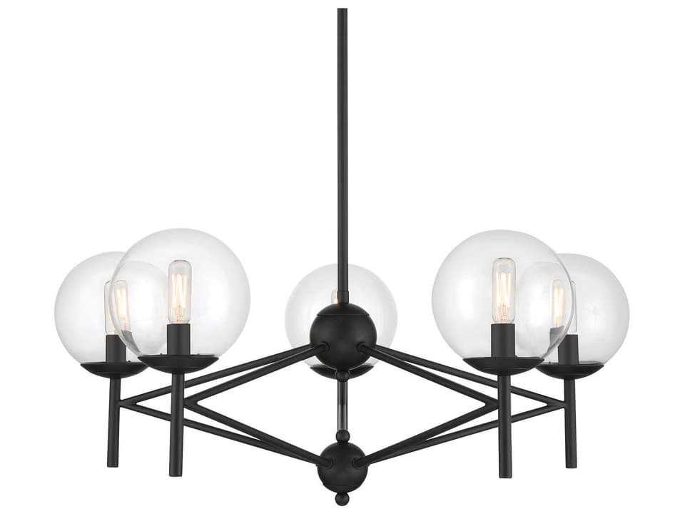 5-Light Auresa Chandelier in Coal Black with Clear Glass Globes