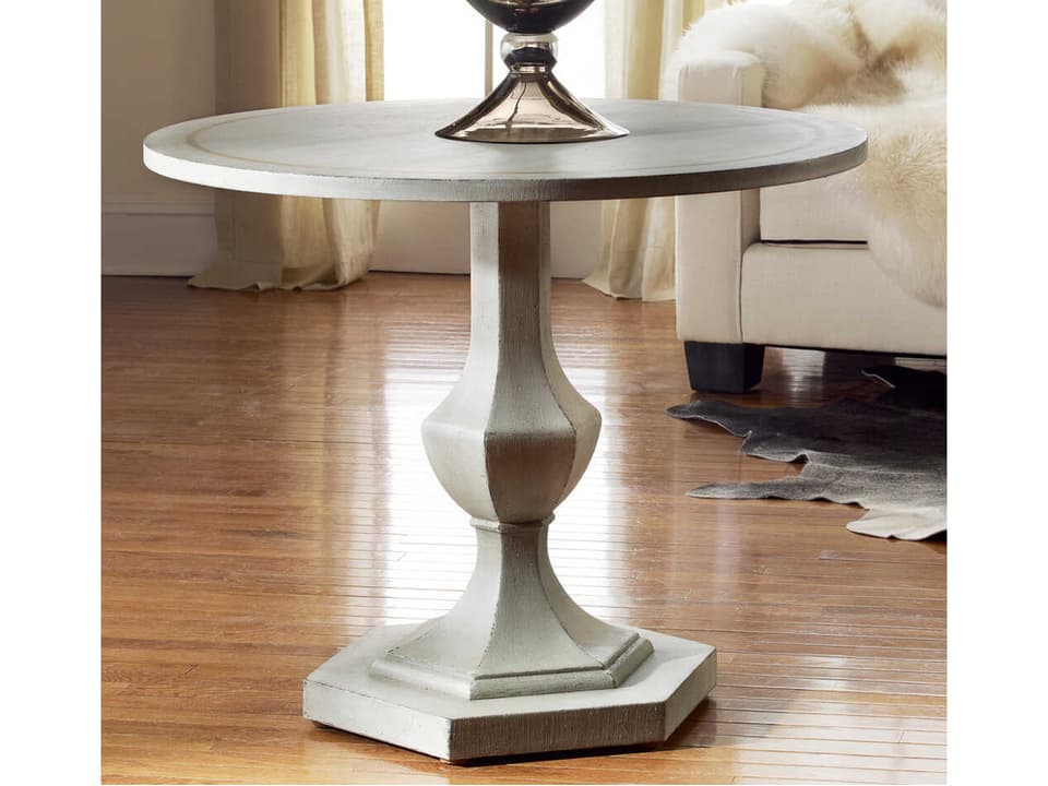 Italian Round Wood End Table in Antique Grey Painted Finish