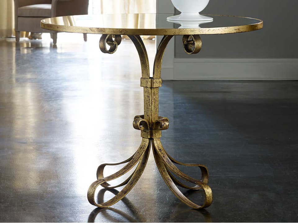 Provence Round Mirrored Glass End Table in Gold Leaf Antique