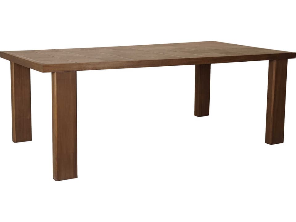 Marina Rectangular Dining Table with Teak and Ceramic Tile Top in Brown