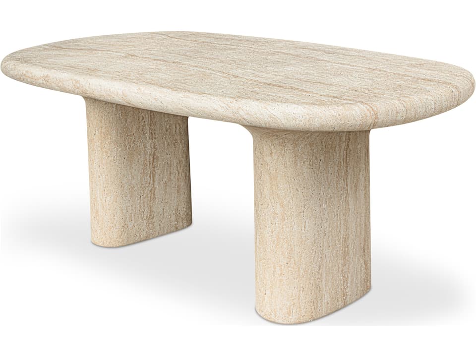 Warby 78 Inch Oval Concrete Dining Table in Faux Travertine