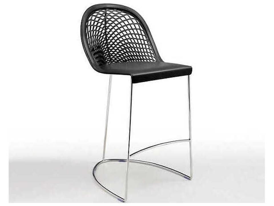 Guapa Chrome Steel Black Hide Leather Counter Stool