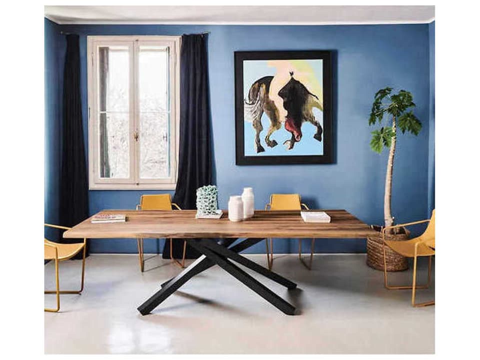 Pechino Rectangular Wood Dining Table in Walnut with Graphite Base