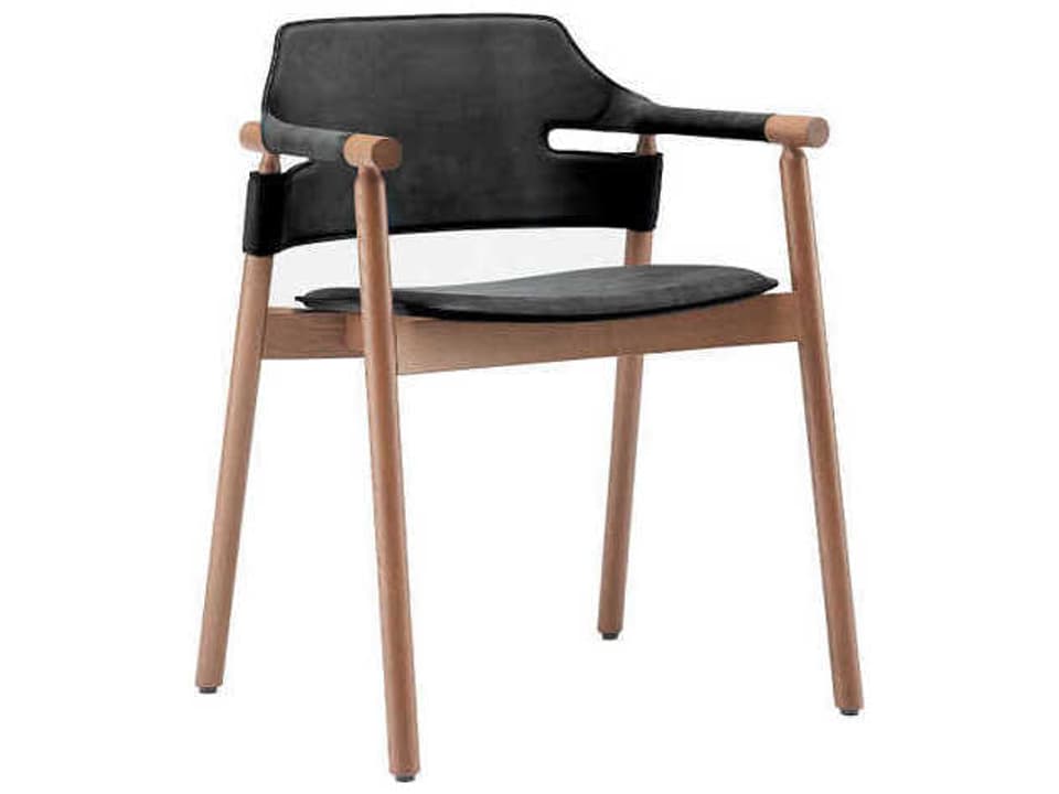 Suite Black Leather Accent Chair with Ash Wood Frame