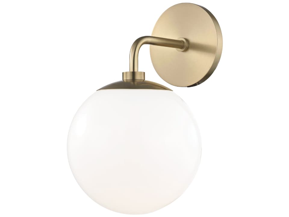 Stella 1-Light Wall Sconce with Opal Glossy Shade in Aged Brass