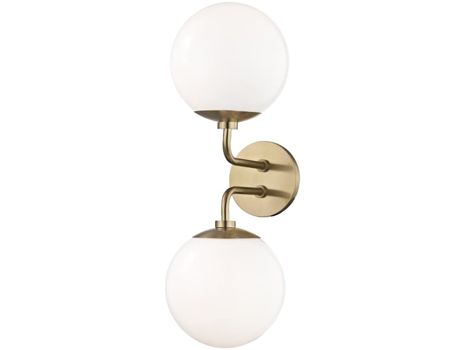 Stella 2-Light Wall Sconce in Aged Brass with White Glass