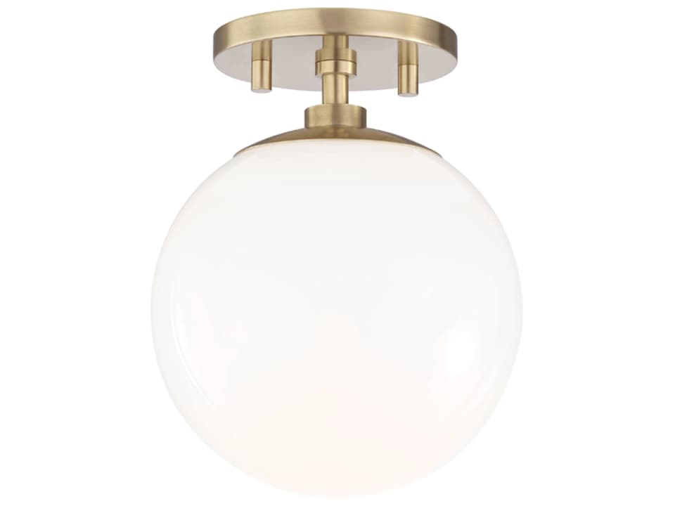 Stella 1-Light Semi-Flush Mount in Aged Brass with Opal Glossy Glass