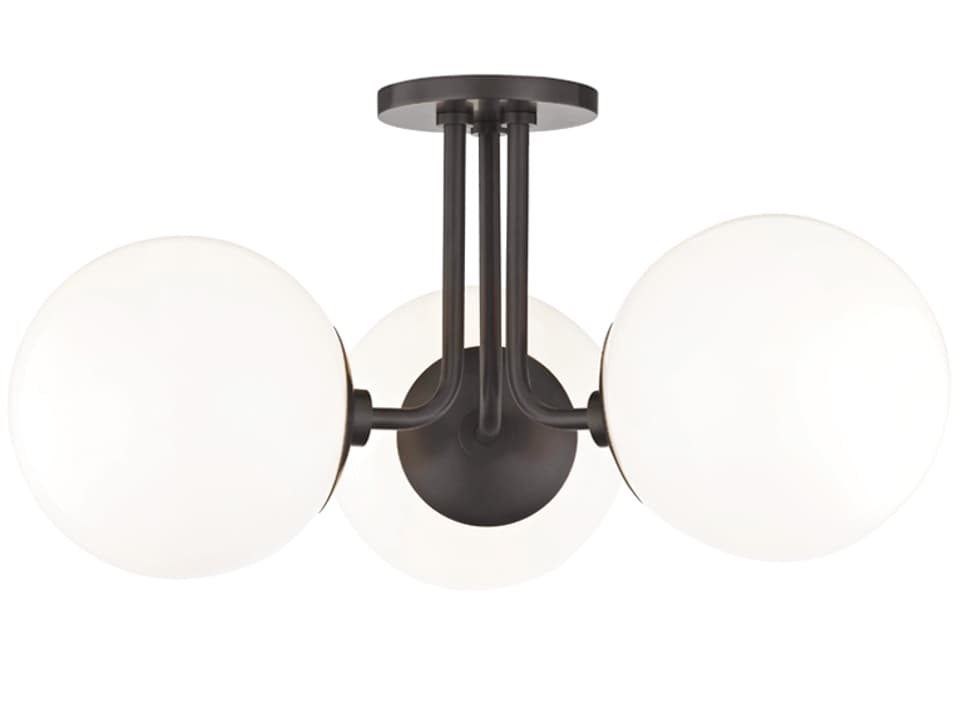 Stella 3-Light Semi-Flush Mount with Opal Glossy Glass in Old Bronze