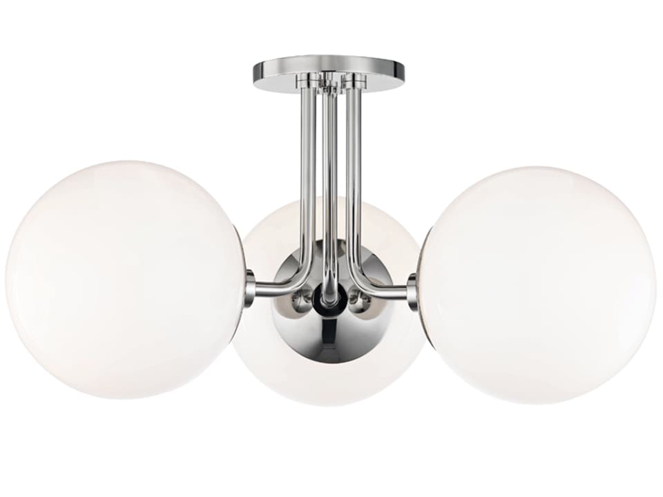 Stella 3-Light Semi-Flush Mount Ceiling Light in Polished Nickel with Opal Glossy Glass