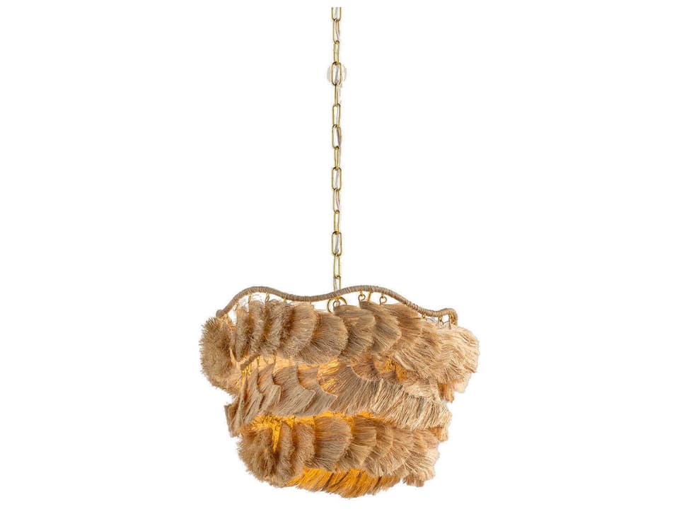 Daria 1-Light Aged Brass Round Chandelier with Natural Woven Shade