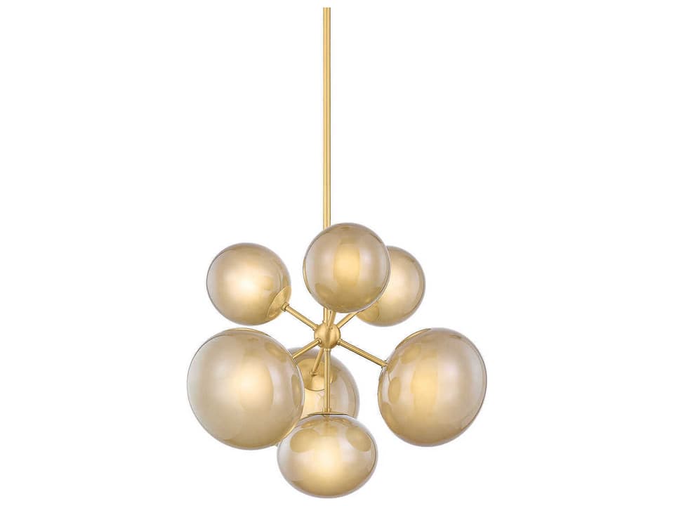 7-Light Zaley Chandelier in Aged Brass with Light Bronze Glass