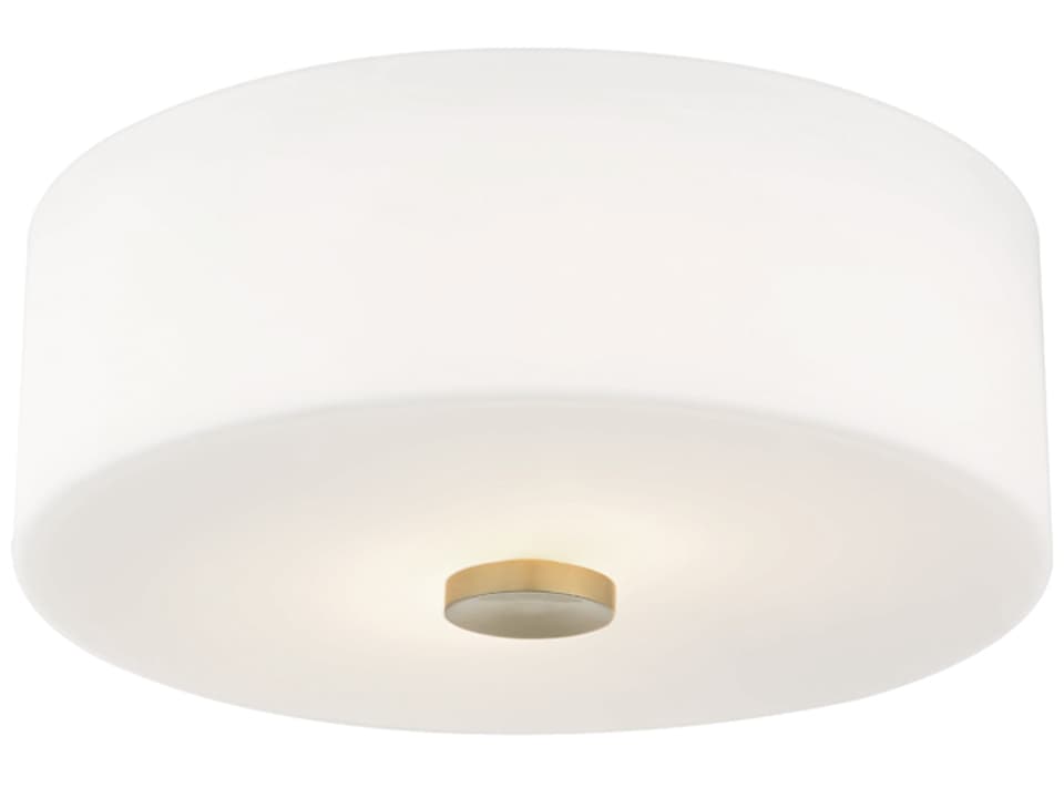 Sophie 2-Light Flush Mount Ceiling Light in Aged Brass with Opal Etched Glass Shade
